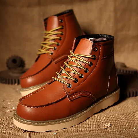 Men British Vintage PU Leather Martin Boots Lace Up Non Slip Rubber Sole Autumn Winter Work Cargo Boots Outdoor Casual Shoes