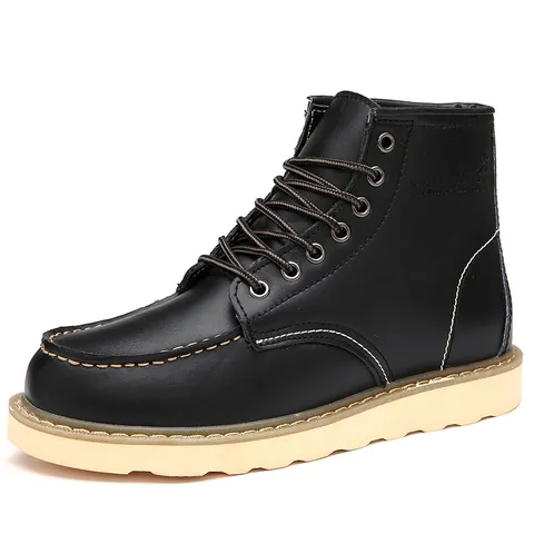 Men British Style Genuine Cowhide Leather Martin Boots Goodyear Welted High Top Work Boots Casual Outdoor Non-Slip Shoes