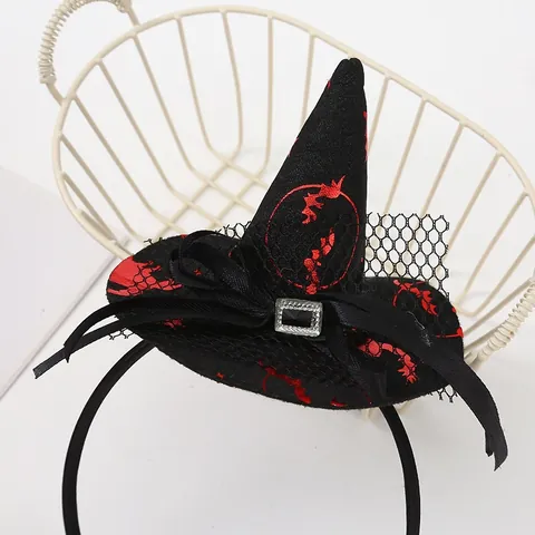 Halloween Witch Hat Headband Spider Web Bat Pattern Rhinestone Decor Party Hair Accessory For Women Kids Holiday Costume Accessory