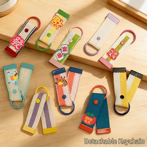 Handmade Macaron Polyester Embroidered Keychain Strap DIY Webbing Bag Charm Pendant For Women Girls Daily Accessory