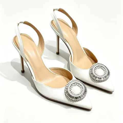 Élégantes Chaussures à Talons Hauts Pointus en Satin Sandales Slingback Avec Boucle en Strass Escarpins pour Mariage Fête