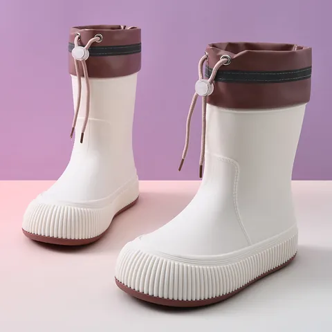 Women Mid-Calf Rain Boots Waterproof Non-Slip EVA Material Drawstring Closure Garden Work Shoes Soft Sole Boots