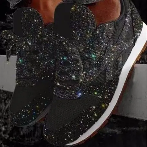 Women Casual Mesh Rhinestone Sequin Sports Shoes Breathable Platform Thick Sole Fashion Sneakers Running Walking Shoes