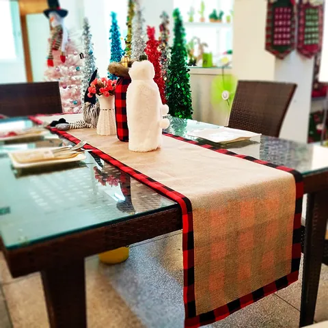 Nordic Christmas Buffalo Plaid Table Runner Red Black Checkered Burlap Tablecloth For Festive Dining Table Decoration Home