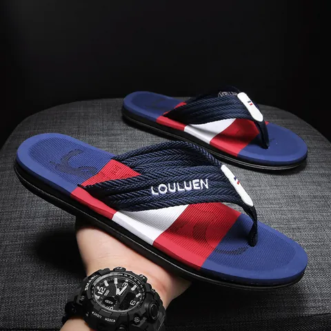 Men Casual EVA Rubber Flip Flops Non-Slip Summer Beach Striped Sandals Breathable Soft Sole Outdoor Fashion Footwear