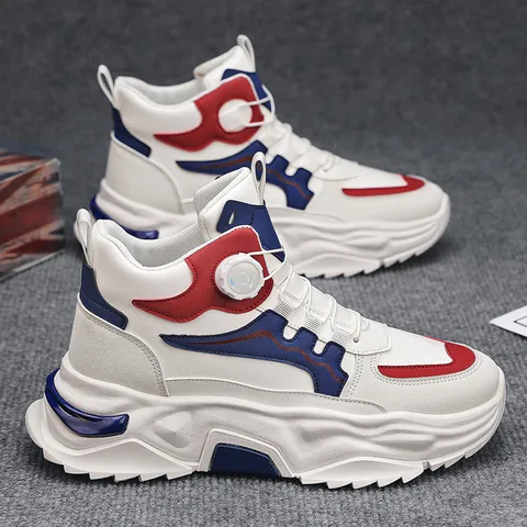 Men's High Top Sneakers 2025 New Autumn Winter Rotary Buckle Sports Shoes Thick Sole Height Increasing Casual Trendy Basketball Shoes For Teenagers