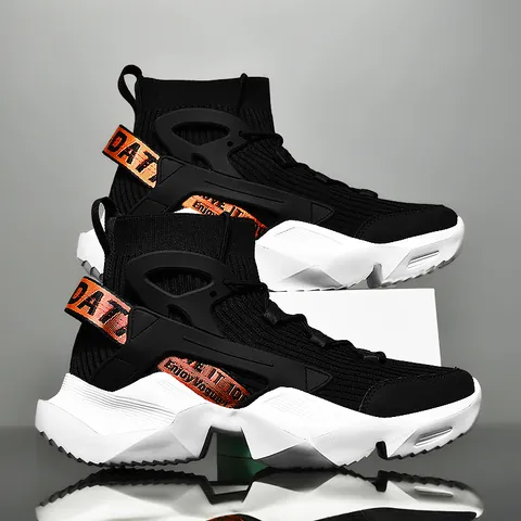 Zapatos de Baloncesto de Caña Alta para Hombre Zapatillas de Deporte de Calcetín de Punto Transpirables Antideslizantes Amortiguadoras de Suela Gruesa Dad Shoes Deporte Correr Casual Streetwear