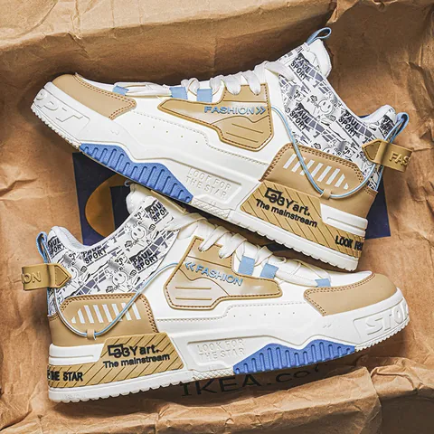 Sneaker da Uomo Alte Alla Moda con Blocchi di Colore Stampa Graffiti Scarpe Casual Resistenti all'Usura Antiscivolo Sportive per Adolescenti