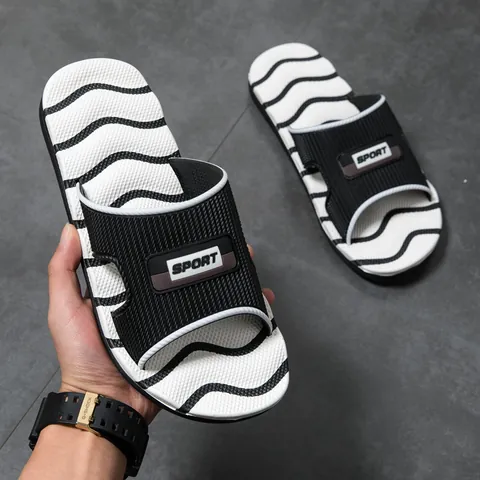 Claquettes Homme Casual EVA Souples Été Sandales de Sport Antidérapantes Motif de Vagues Chaussons de Plage pour Maison Extérieur