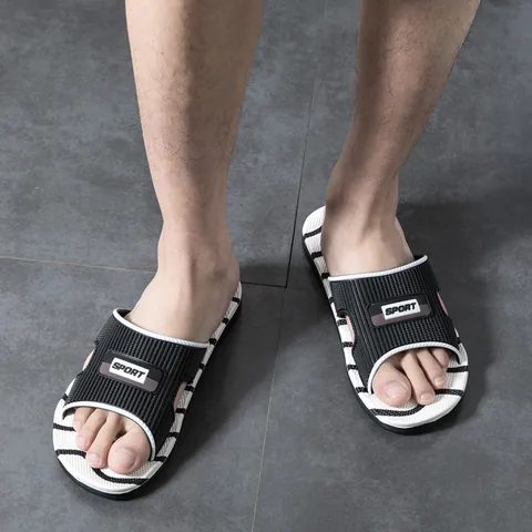Claquettes Homme Casual EVA Souples Été Sandales de Sport Antidérapantes Motif de Vagues Chaussons de Plage pour Maison Extérieur