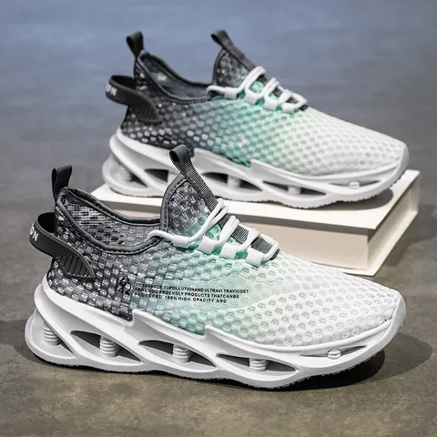 Baskets à Semelle Lame pour Hommes Chaussures de Course en Maille Respirante Amorti Dégradé Légères Sport Casual Mode Chaussures