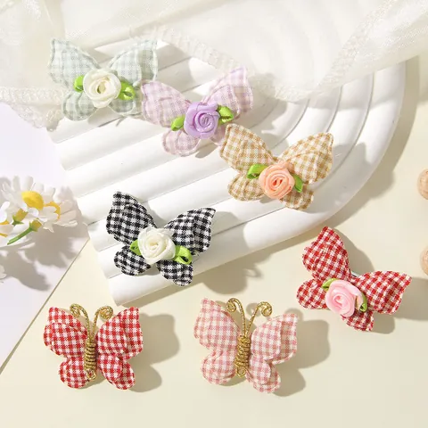 Double Layer Plaid Fabric Butterfly Hair Clips For Girls Cute Gingham Bow Barrettes Fashion Kids Hair Accessories