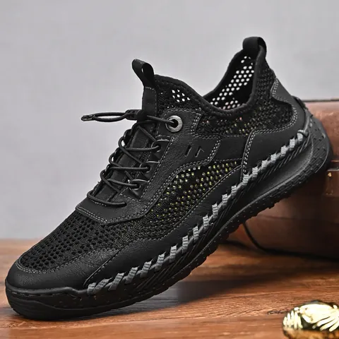 Scarpe Casual da Uomo in Rete Traspirante Estive in Pelle Flyknit per Escursionismo All'aperto e Sneakers Sportive Quotidiane
