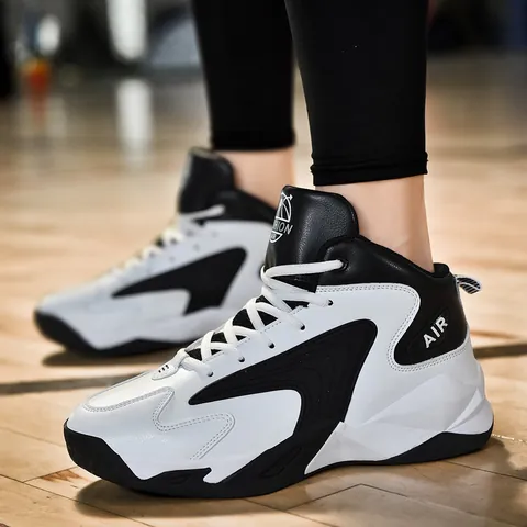 Heren Hoge Top Basketbalschoenen Kleurblok PU Leer Slijtvast Dikke Zool Outdoor Sport Trainingsschoenen