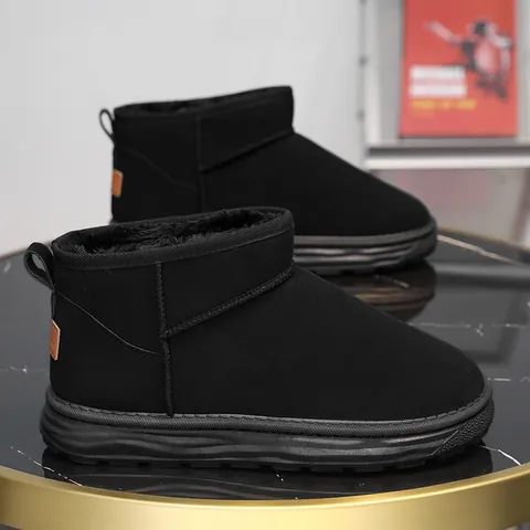 Bottes de Neige d'Hiver pour Hommes Doublure Peluche Chaude Suédine À Enfiler Extérieur Antidérapant Protection Froid Chaussures Casual