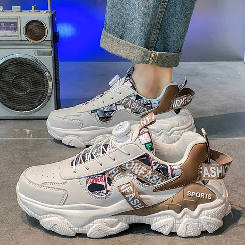 Ανδρικά Chunky Sneakers 2025 Νέα Αναπνεύσιμα Μοντέρνα Αθλητικά Παπούτσια Χοντρή Σόλα Αύξηση Ύψους Περιστροφική Πόρπη Casual Sneakers