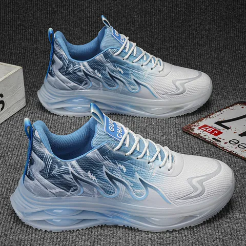 Heren Luchtkussen Loopschoenen Ademend Mesh Sport Sneakers Gradiënt Vlampatroon Hoogteverhogend Training Sneakers Voor Heren