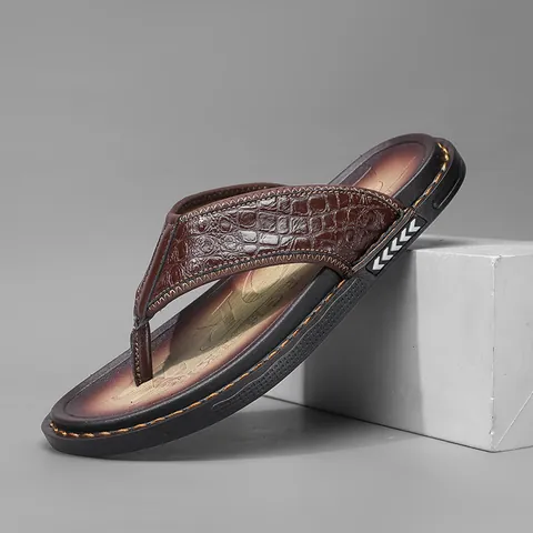 Chancletas para Hombre con Patrón de Cocodrilo de Cuero PU Sandalias Antideslizantes Casuales de Playa Talla Grande