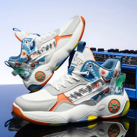 Zapatillas de Baloncesto de Caña Alta para Hombre Antideslizantes Resistentes al Desgaste Calzado Deportivo de Cuero Sintético Transpirable Estampado