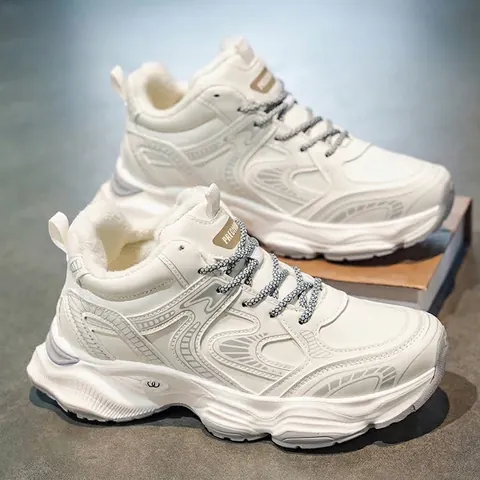 Men Winter Warm Fleece Lined Sneakers For Big Kids Students Thick Sole Height Increasing Sports Casual Daddy Shoes Running Walking