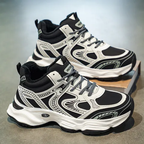 Men Winter Warm Fleece Lined Sneakers For Big Kids Students Thick Sole Height Increasing Sports Casual Daddy Shoes Running Walking