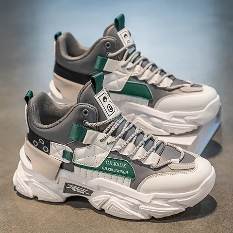 Sneaker High-Top da Uomo Suola Spessa Aumento di Altezza Dad Shoes Pelle Sintetica Tessuto Blocchi di Colore Scarpe Sportive Uomo