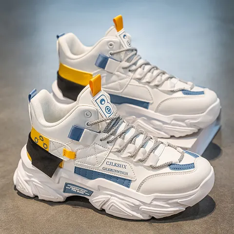 Sneaker High-Top da Uomo Suola Spessa Aumento di Altezza Dad Shoes Pelle Sintetica Tessuto Blocchi di Colore Scarpe Sportive Uomo