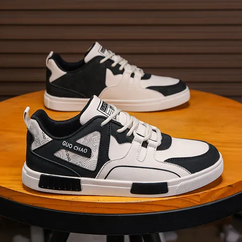 Men's Casual Skate Shoes Synthetic Leather Fashion Sneakers With Stitching Color Block Design For Daily Youth Students