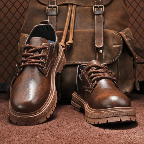 Men Outdoor Casual Martin Boots Thick Sole Wear Resistant Work Shoes Non Slip Lace Up Synthetic Leather Work Boots