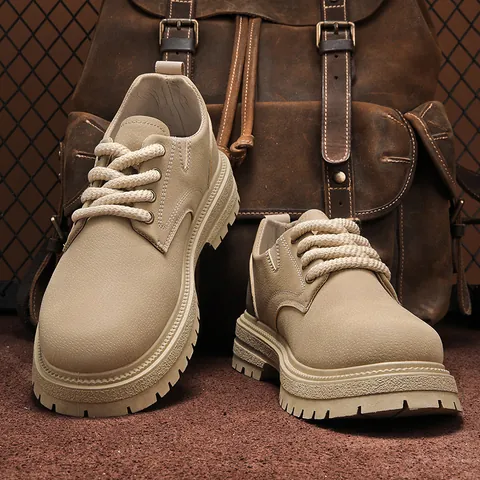 Men Outdoor Casual Martin Boots Thick Sole Wear Resistant Work Shoes Non Slip Lace Up Synthetic Leather Work Boots