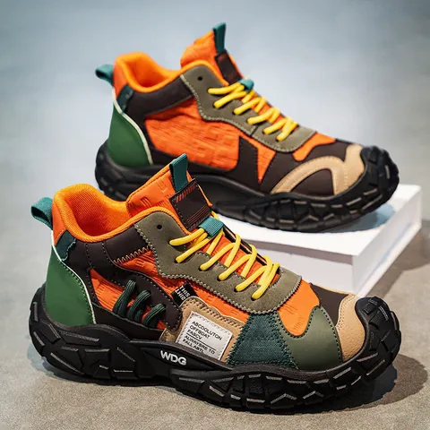 Zapatos de Senderismo de Caña Alta para Hombre Patchwork Cuero Sintético Gamuza Zapatillas de Baloncesto Antideslizantes