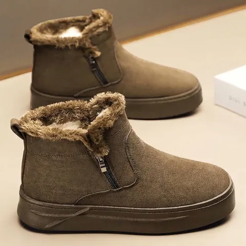 Bottes de Neige d'Hiver pour Hommes Fermeture Éclair Latérale Doublure Peluche Chaudes Antidérapantes Bottines en Daim Synthétique