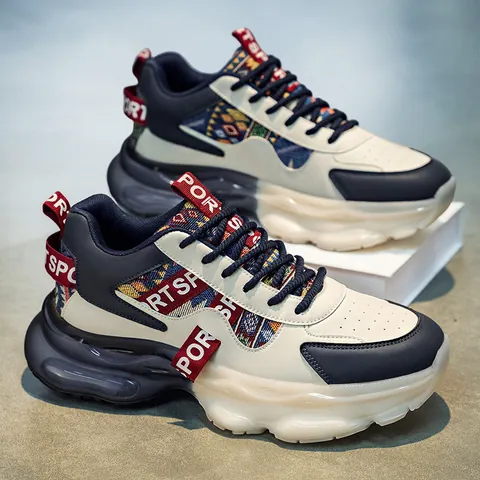 Ανδρικά Chunky Sneakers Αδιάβροχα PU Δέρμα Patchwork Dad Shoes Ethnic Σχέδιο Χοντρή Σόλα Παπούτσια Τρεξίματος για Φοιτητές