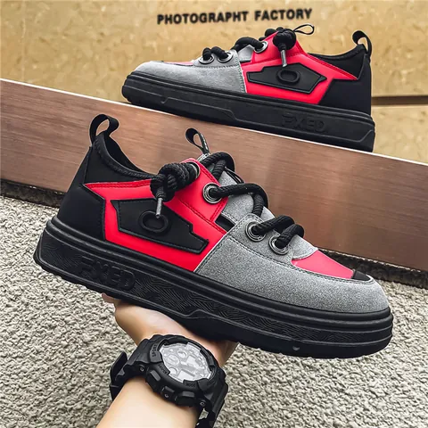 Zapatillas Casuales de Gamuza y Malla para Hombre Estilo de Trabajo HK Color Block Zapatos de Skate Transpirables de Corte Bajo