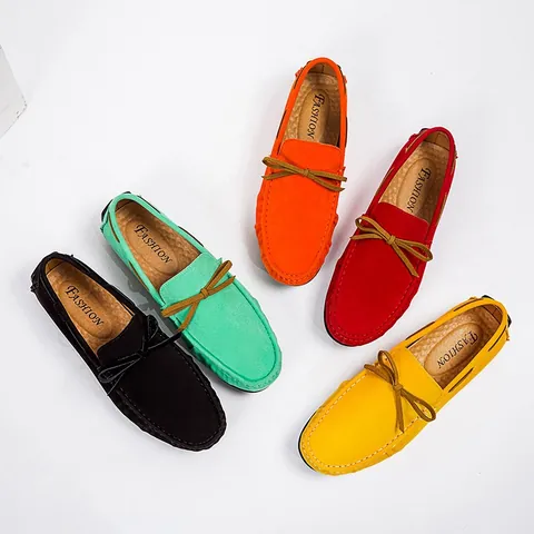 Men Genuine Leather Loafers Lightweight Driving Shoes Slip On Casual Moccasins Breathable Summer Flat Shoes Large Size