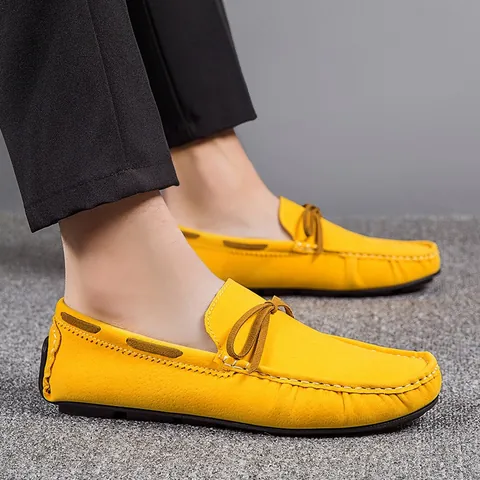 Men Genuine Leather Loafers Lightweight Driving Shoes Slip On Casual Moccasins Breathable Summer Flat Shoes Large Size