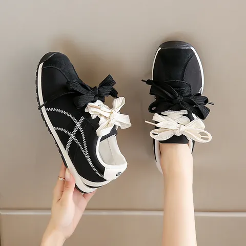 Women Suede Mesh Sneakers Fashion Casual Running Shoes Big Bowknot Lace-up Breathable Outdoor Versatile Ladies Sports Shoes