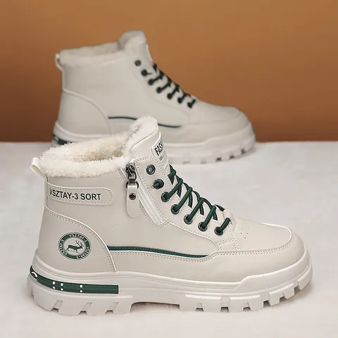 Botas Martin para Hombre Cuero de Microfibra Zapatos de Trabajo Suela Gruesa Cremallera Lateral Botas de Invierno con Forro