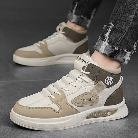 Zapatillas de Skate de Caña Alta para Hombre Cuero Transpirable Casual Sneakers Streetwear Moda Juvenil Exterior Zapatos Deportivos