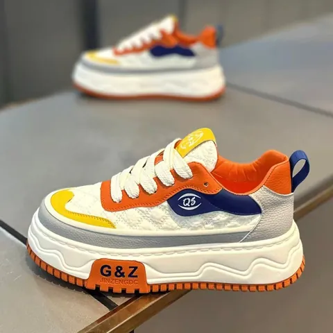 Zapatillas de Skate con Plataforma Retro para Hombre Cuero de Microfibra Suela Gruesa Casual Bloque de Color Sneakers