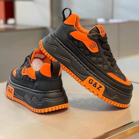 Zapatillas de Skate con Plataforma Retro para Hombre Cuero de Microfibra Suela Gruesa Casual Bloque de Color Sneakers