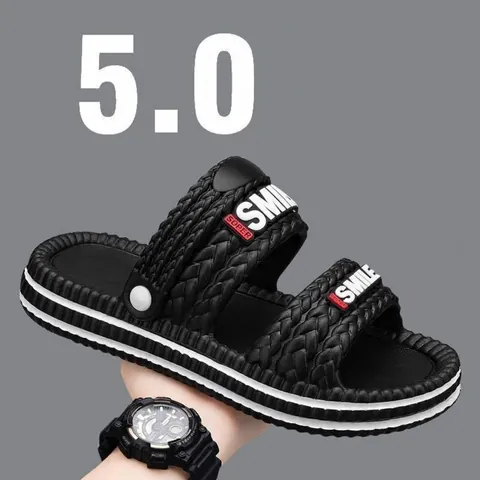 Sandali da Spiaggia Casual da Uomo con Suola Spessa Design a Doppio Uso Leggeri EVA Cinturini Intrecciati Stampa Lettere Ciabatte Estive per Guida Outdoor