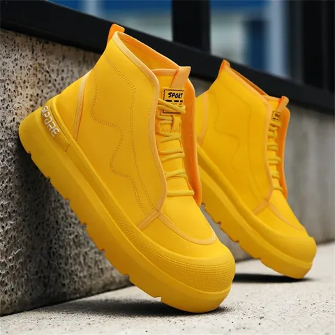 Zapatos de Skate de Trabajo de Caña Alta de Cuero de Microfibra para Hombre Moda Exterior Casual Suela Gruesa Zapatillas de Deporte