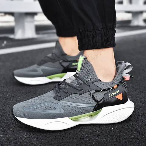Men Casual Running Shoes Flyknit Mesh Breathable Blade Sole Sneakers Comfortable Lightweight Athletic Footwear Non-slip Walking Shoes