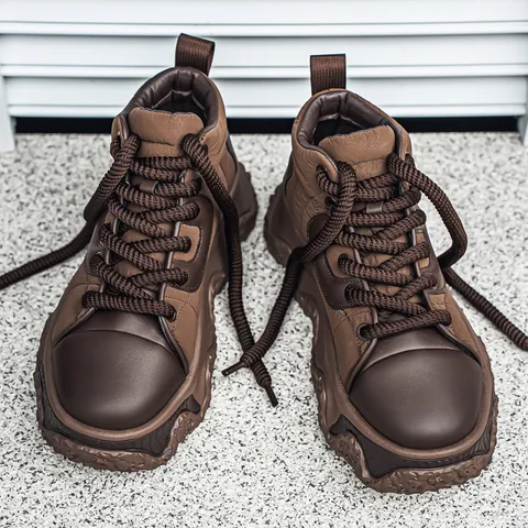 Men's Thick Sole Bread Shoes Spring 2026 Work Style Ins Fashion Sneakers Breathable Outdoor Skate Shoes Fleece Lined (L260-1)