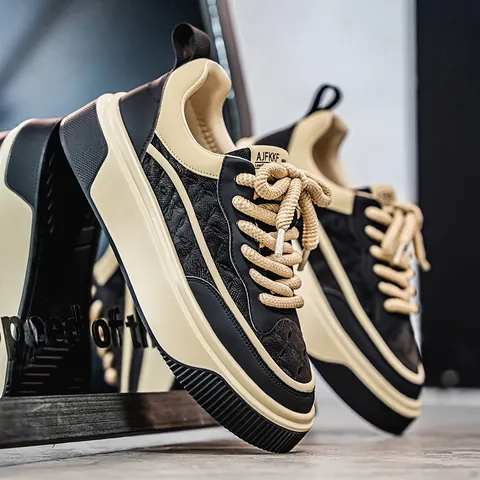 Zapatos de Skateboard de Cuero de Microfibra para Hombre Impermeables Transpirables de Caña Baja con Plataforma Zapatillas Retro Casual