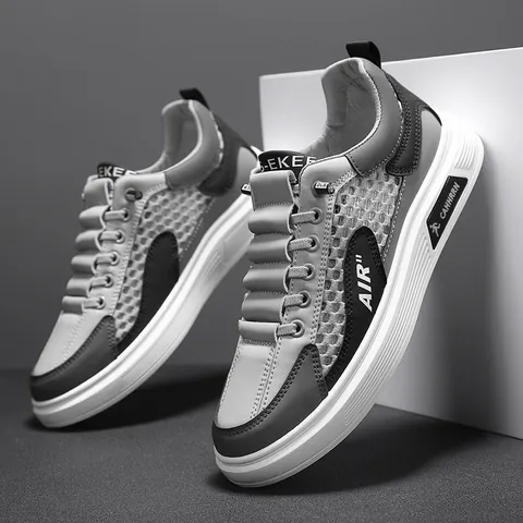 Men Casual Mesh Hollow Skate Shoes Breathable Street Style Patchwork Sport Sneakers Large Eye Mesh Work Shoes Summer Autumn