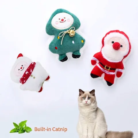 Christmas Cat Toy Plush Interactive Catnip Toy Santa Claus Snowman Tree Shape Kitten Chew Soft Toy For Home Pet Indoor Play Holiday Gift