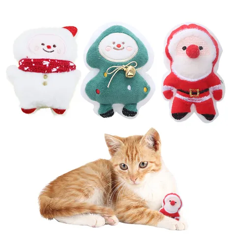 Christmas Cat Toy Plush Interactive Catnip Toy Santa Claus Snowman Tree Shape Kitten Chew Soft Toy For Home Pet Indoor Play Holiday Gift