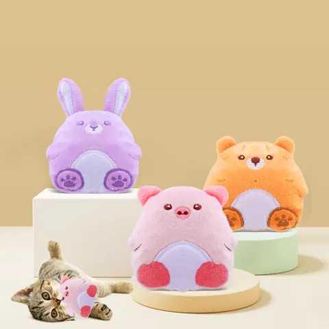 Jouet Créatif pour Chat en Peluche Herbe à Chat Forme Animale Cochon Lapin Ours Doux Interactif pour Soulager l'Ennui Animaux